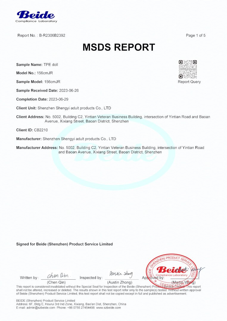 MSDS Test Report. Click here to open PDF file