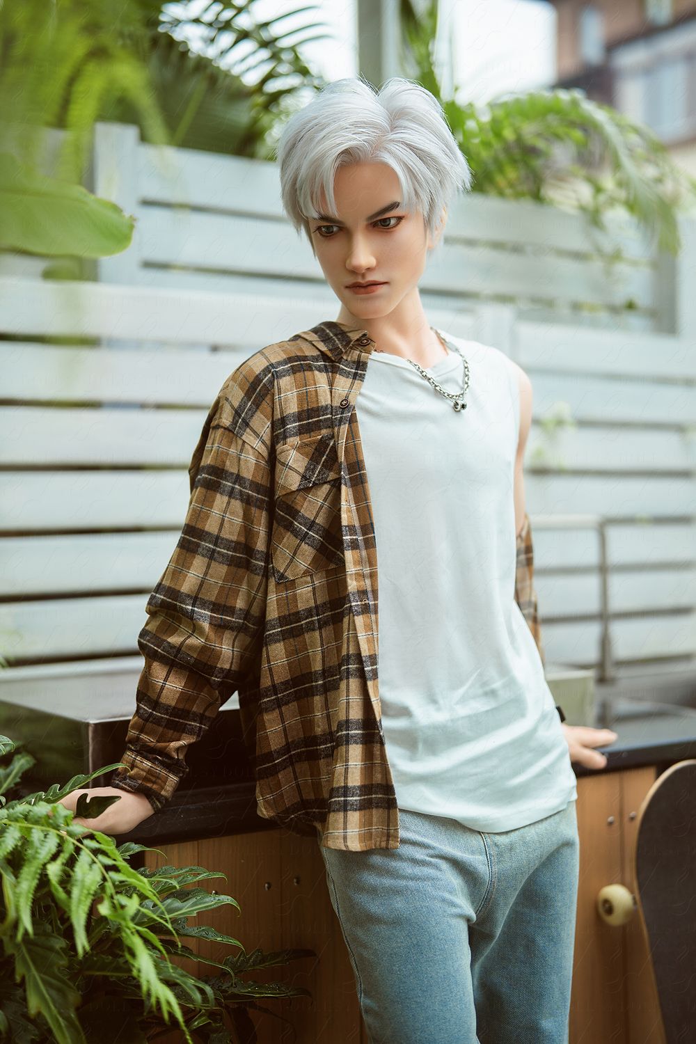 SY DOLL | 162cm（5.31’）- Full Silicone - Automatic Penis Insertion - Youthful Silver-hair Lean Muscle Realistic Gay Male Sex Doll -  Zane
